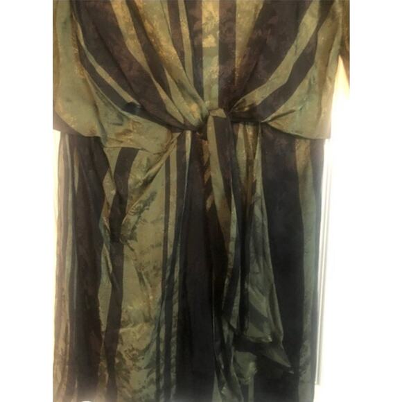 Zara Tie Knot Jacquard Satin Green Black Mini Wrap Striped Retro Dress Sz Large - Picture 10 of 13